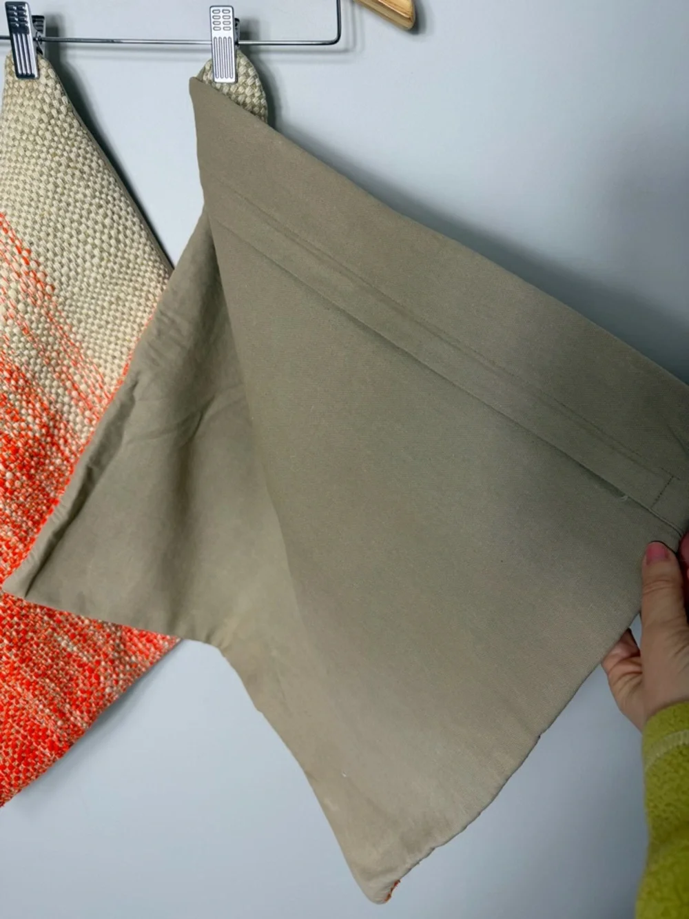 2 Crate & Barrel Pillow Sham Cases Covers Orange Tan Woven Cotton